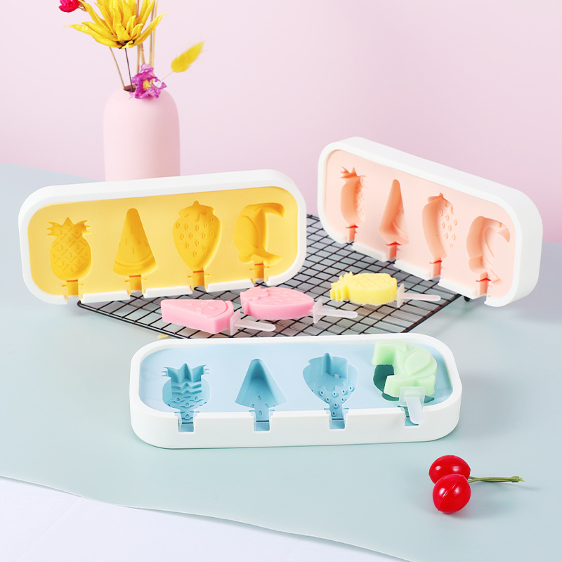 Cartoon ice cream mold food grade silicone Popsicle ice cream mold with lid DIY bar box ice mold