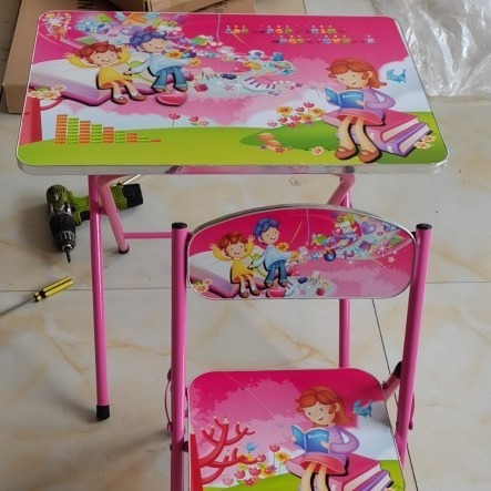 Wholesale children's cartoon study table and chair reading and writing student chair school kindergarten cross folding table suit