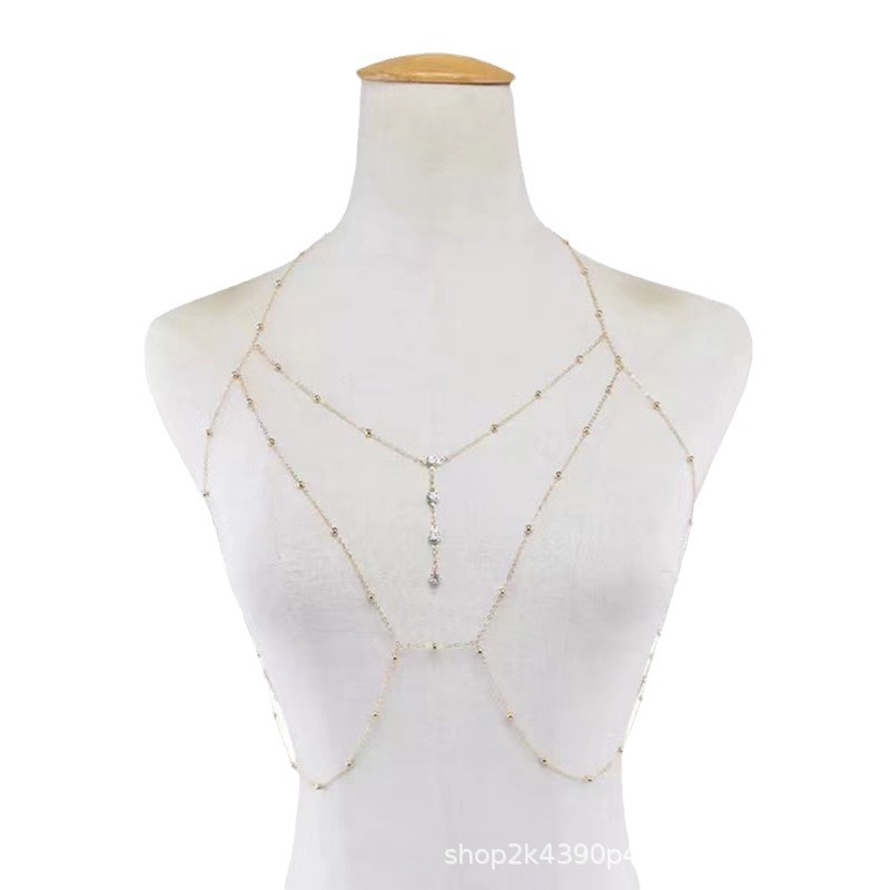 Cross-border explosions chest chain flash diamond European and American beach sexy body chain necklace underwear accessories pure desire net red jewelry chain