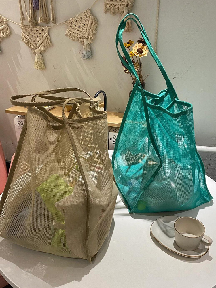 2024 New Ins Style Transparent Mesh Shoulder Bag Fashionable Lightweight Large Capacity All-match Shopping Bag Beach Bag