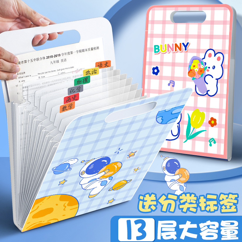 Portable organ bag 13-cell student examination paper storage bag multi-layer large capacity file bag vertical cartoon file bag