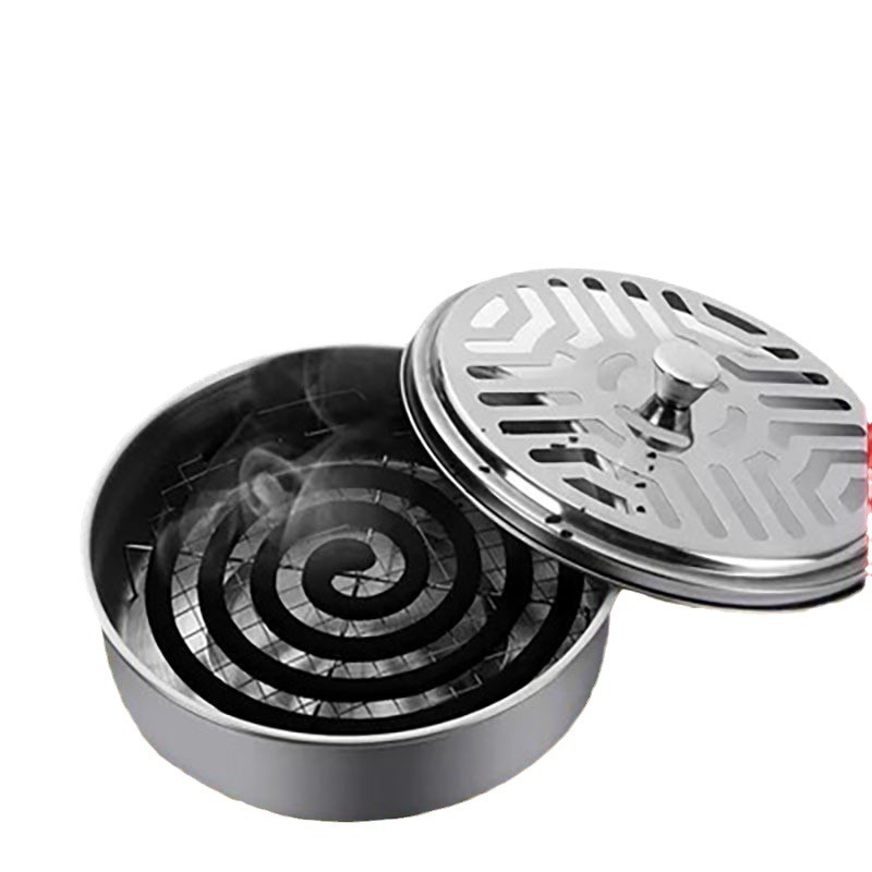 Stainless Steel Mosquito Coil Holder with Lid, Heightened Double-Layer Fireproof Mosquito Coil Box with Nail-Shaped Teeth