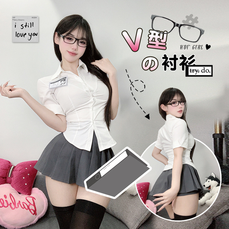 Jk Spring Hot Girl Pure Desire Waist White Shirt Women's 2024 New Button Design Half-Length Hip Skirt