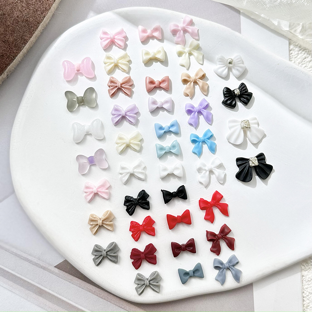 Повседневные и изысканные накладные ногти с бантиками, однотонные трехмерные смолы, набор для ногтей DIY, оптовая продажа