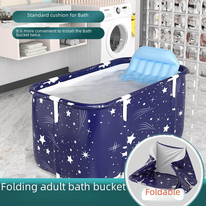 Folding Bathtub Household Adult Full Body Bath Bucket Children Bathtub Bathtub Starry Sky Blue Bath Bucket Bathtub