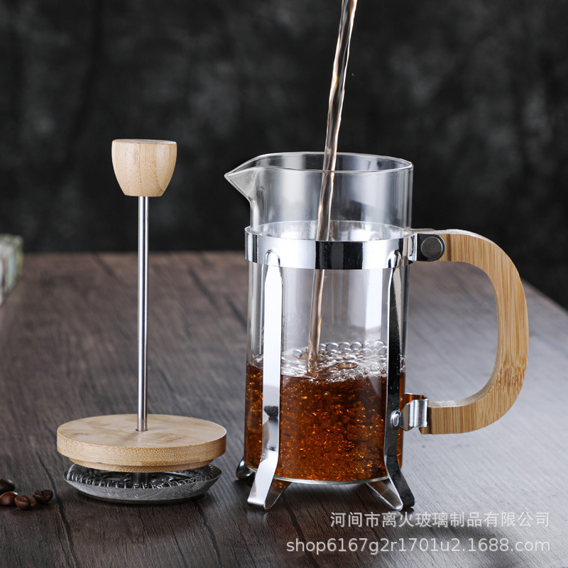 Iron Frame Steel Lid Plastic Handle French Press Pot 304 Filter Tea Maker High Borosilicate Glass Coffee French Press Pot