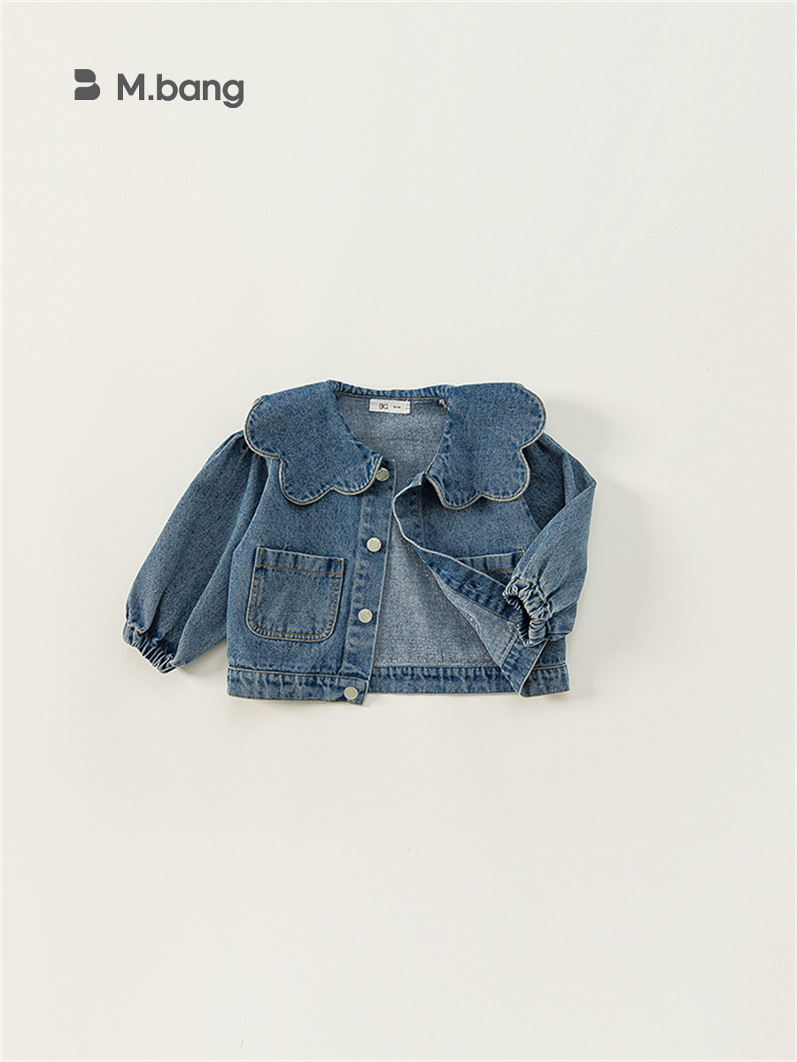 Youbao Kidsren's Clothing Korean Style Girls' Denim Jacket Spring & Fall Lace Collar Kidsren's Denim Jacket Top Casual Cardigan