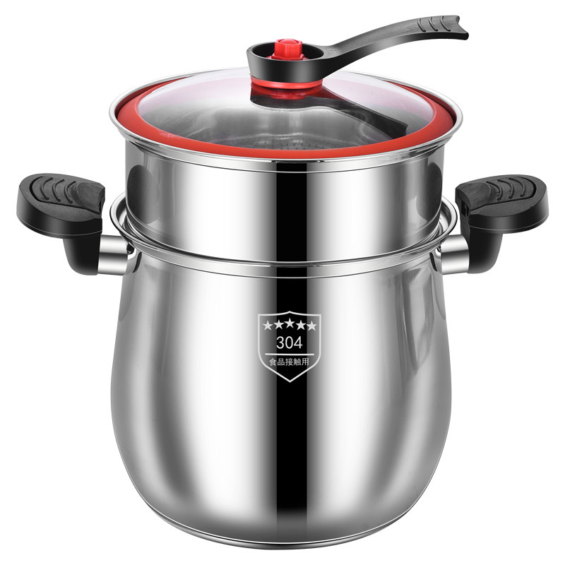 Cross-Border Stainless Steel Micro-Pressure Soup Pot, Explosion-Proof Large Pot, Pressure Cooker with Steaming Rack, Suitable for Cooking Porridge and Soup, Universal Cookware