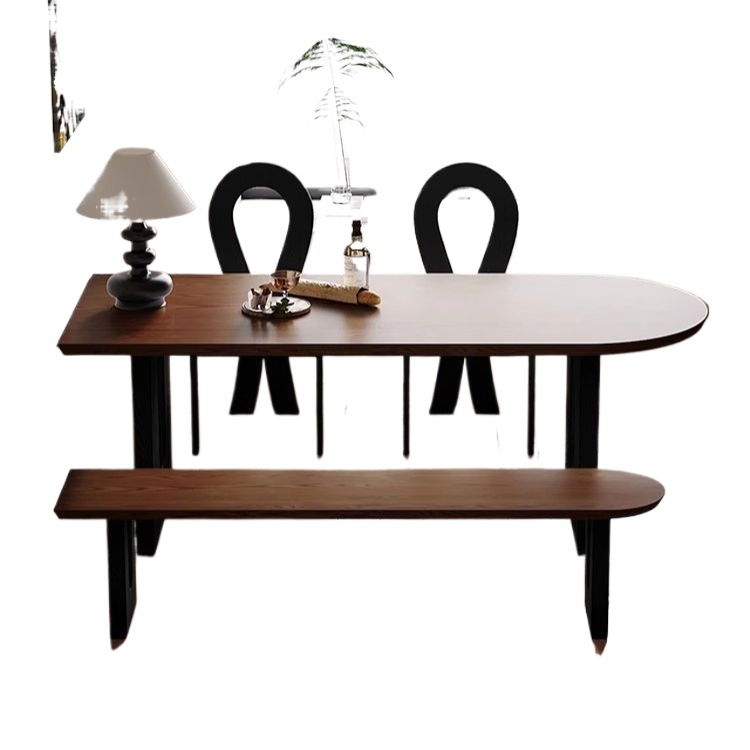 French Mid-Century Style Solid Wood Island Dining Table and Chairs for Home Small Apartment Wall-Mounted Semi-Circular Dining Table Negotiation Reception Long Table