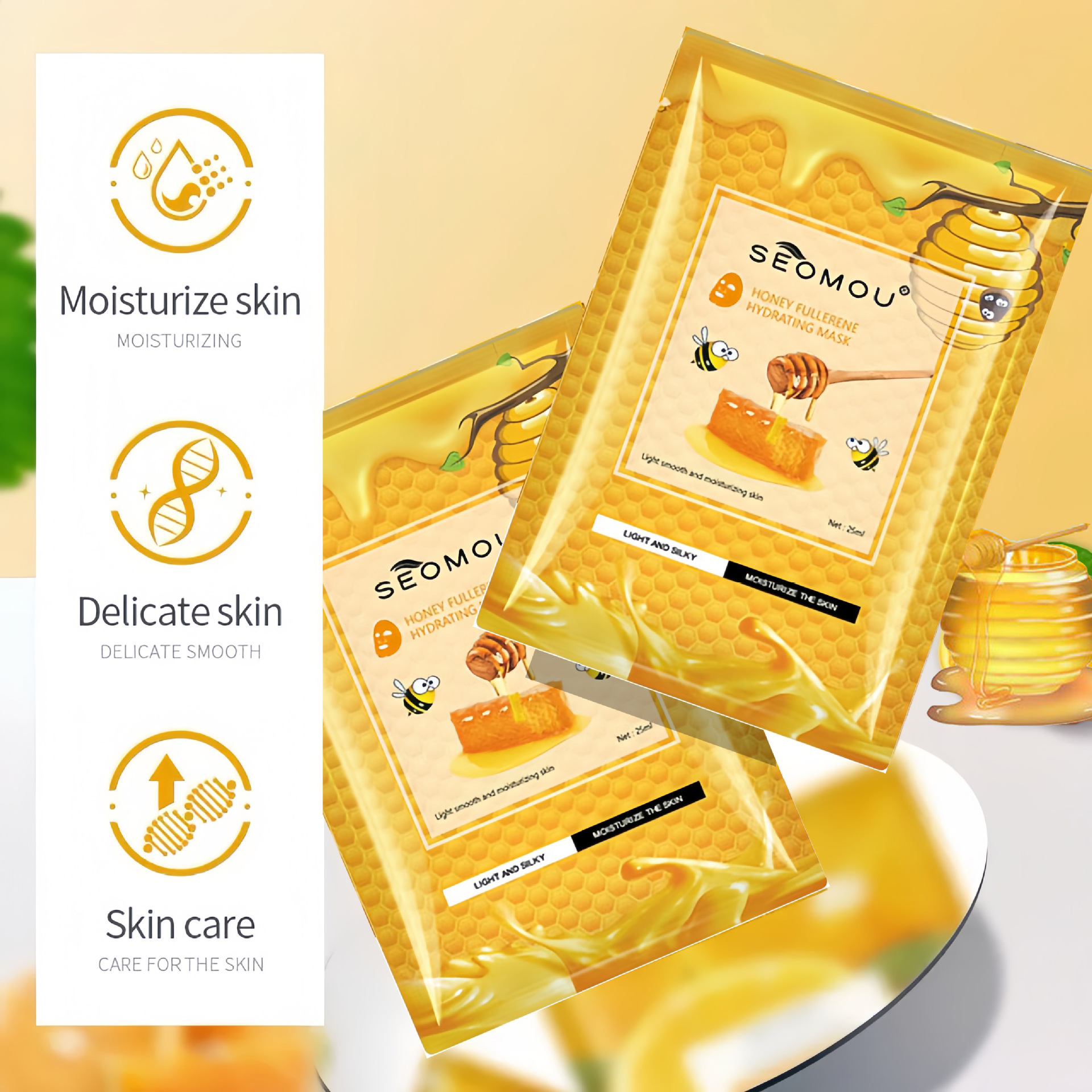 Sheet Honey Mask Moisturizing, Hydrating, Soothing and Moisturizing Mask Hyaluronic Acid Mask Full English Cross-Border Wholesale