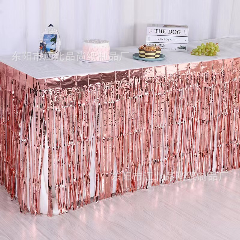 Rain Curtain Tassel Table Skirt Disposable Table Skirt Banner Wedding Birthday Holiday Party Dining Table Decoration Supplies