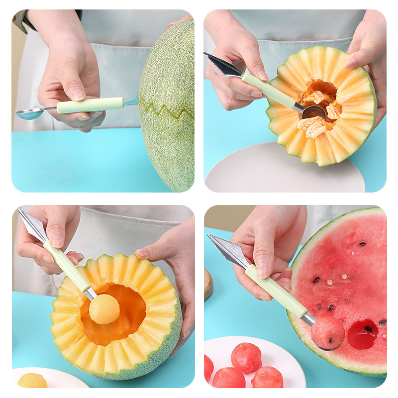 Stainless Steel Fruit Digger Cut Watermelon Artifact Fruit Ball Digger Ice Cream Round Spoon Cut Fruit Split Carving Knife