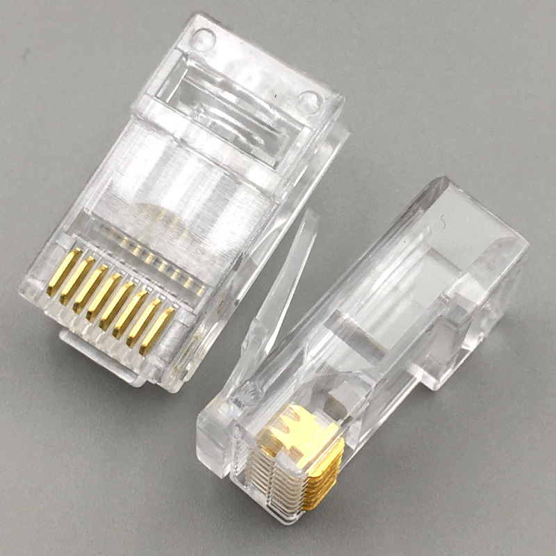 Through-Hole Category 5E 6 Network Crystal Head Cat6 Category 6 Perforated Through-Hole Crystal Head Gold-Plated Copper Sheet Wholesale