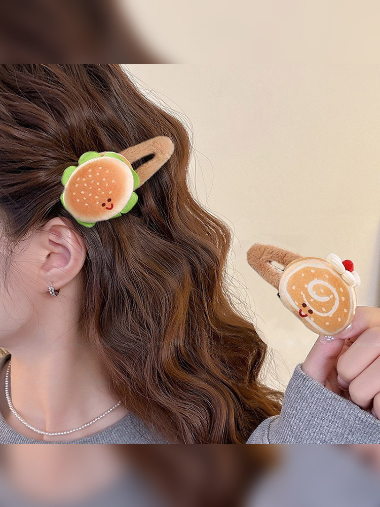 Children's Cartoon Fun Burger Plush Hairpin Girls Side Bangs Broken Hair Bb Clip Headwear Cute Hairpin Winter