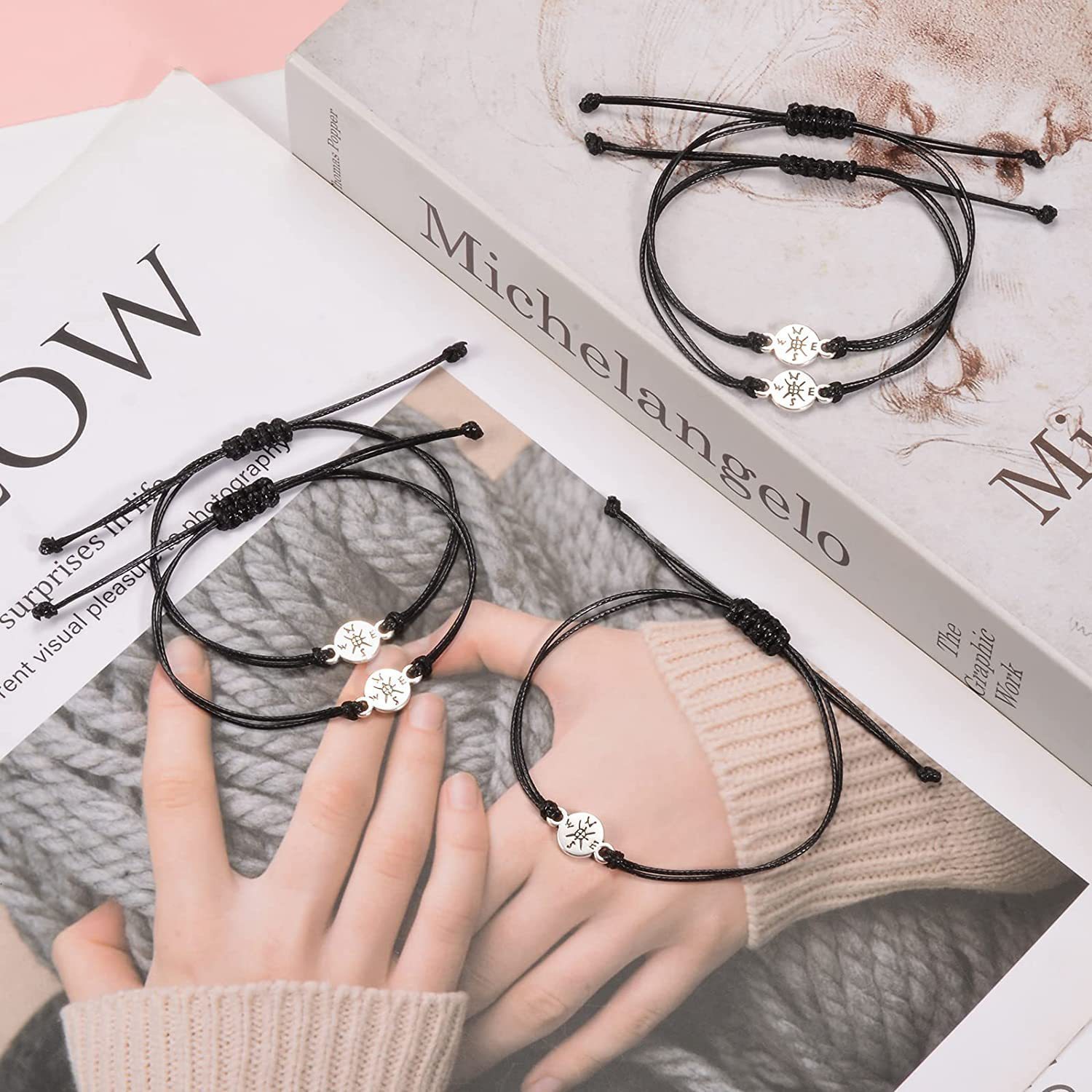 Cross-Border Popular Compass Bracelet European and American School Season Alloy Friendship Adjustable Wax Thread Braided Handmade Bracelet for Women