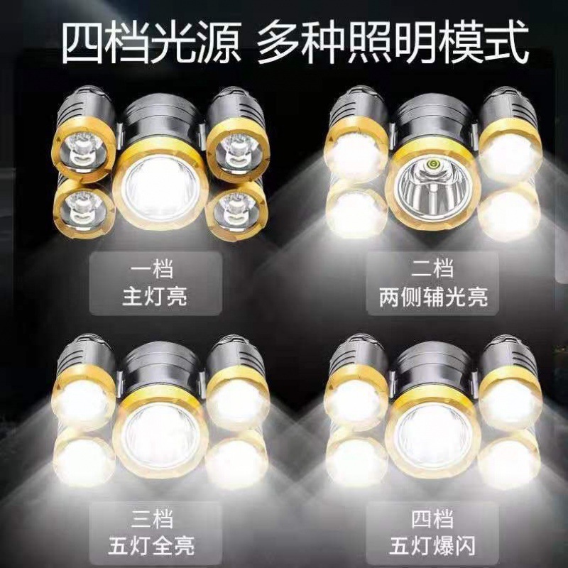 New Led Headlight Strong Light Head-Mounted Flashlight Outdoor Yellow Light Rechargeable Flashlight Night Fishing Small Xenon Miner's Lamp