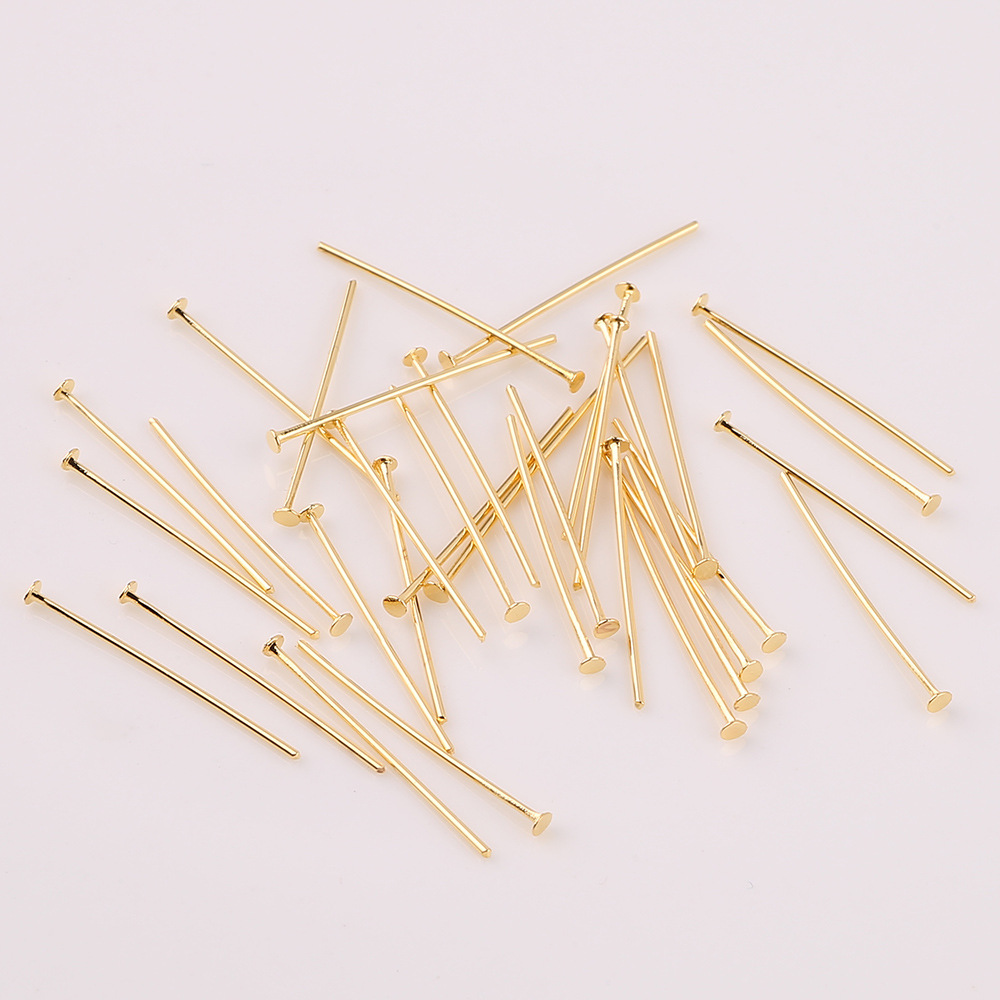18K real gold electroplating copper material color retaining round flat head pin T-shaped needle beaded material handmade connection jewelry accessories