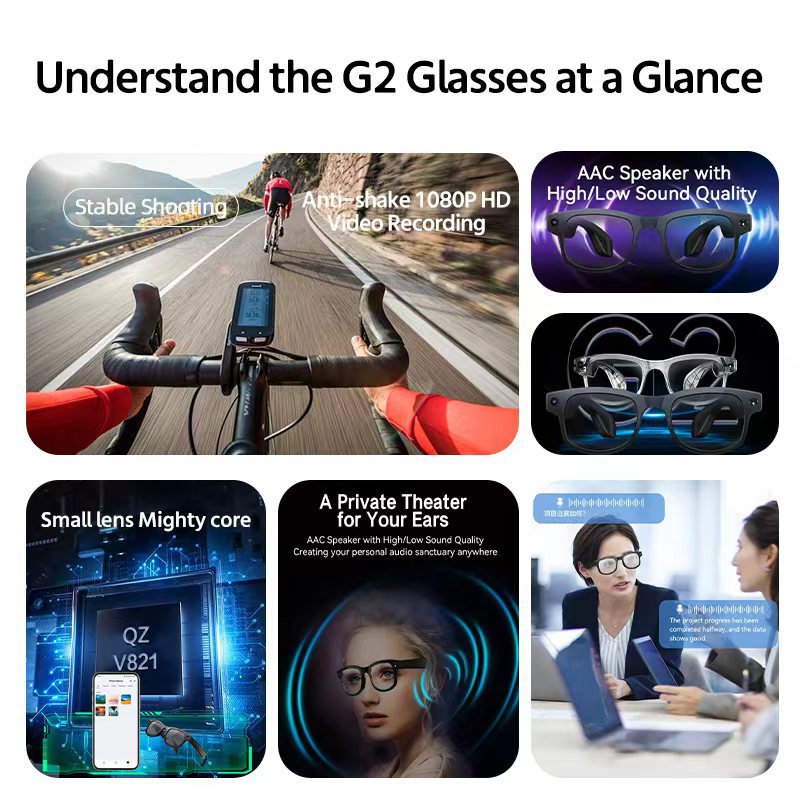 8 Million Pixel Smart Glasses Aimb-G2 Photo and Video 1200P Audio and Video Ai Translation + Music Control