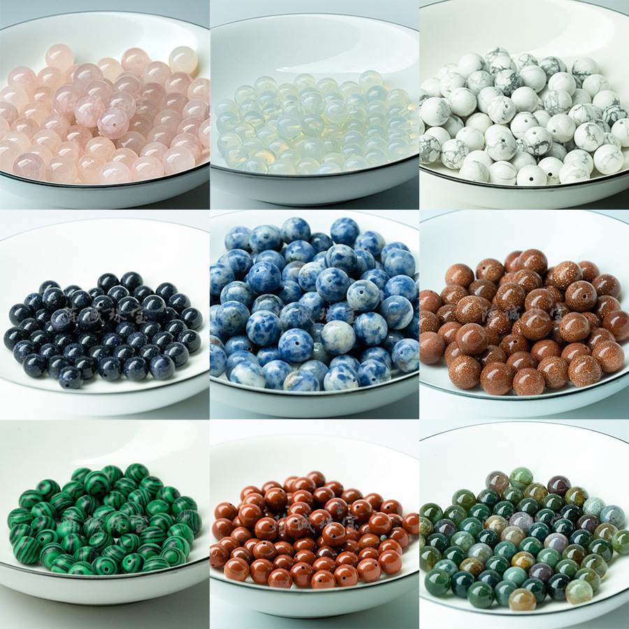 Factory direct supply green east mausoleum amethyst green gold tiger eye agate loose beads half hole non-porous diy jewelry accessories wholesale