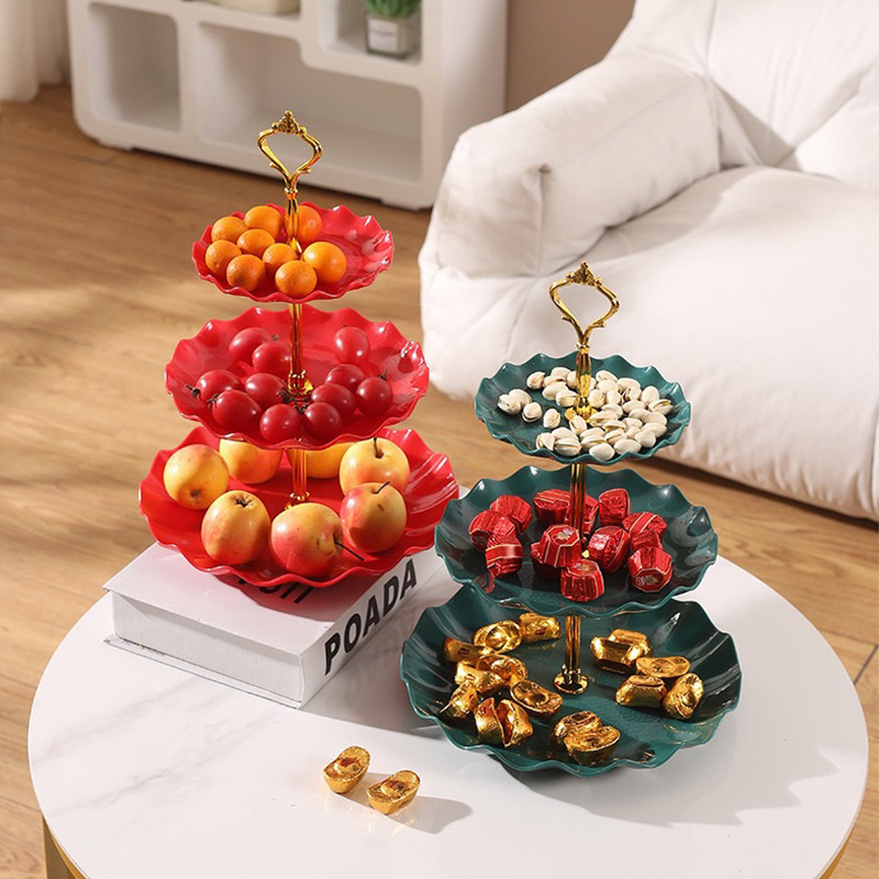 European Three-Layer Fruit Plate for Home Use New Cross-Border Plastic Fruit Plate High-End Living Room Coffee Table Plate Creative Snack Rack