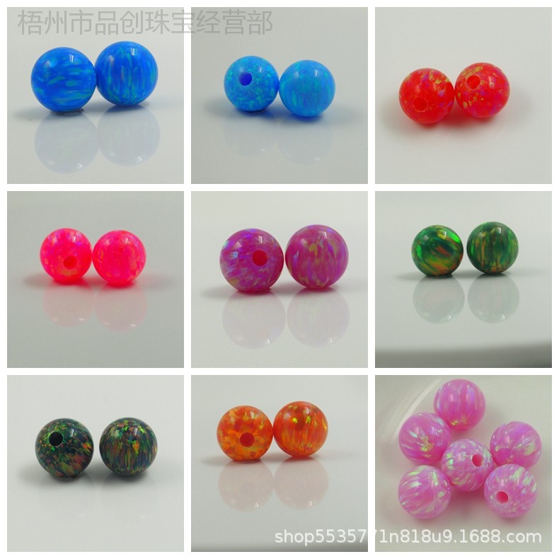 Wuzhou Gemstone Manufacturer Wholesale Colorful Opal Perforated Round Beads Synthetic Opal Opal DIY Pendant Bracelet Loose Stone