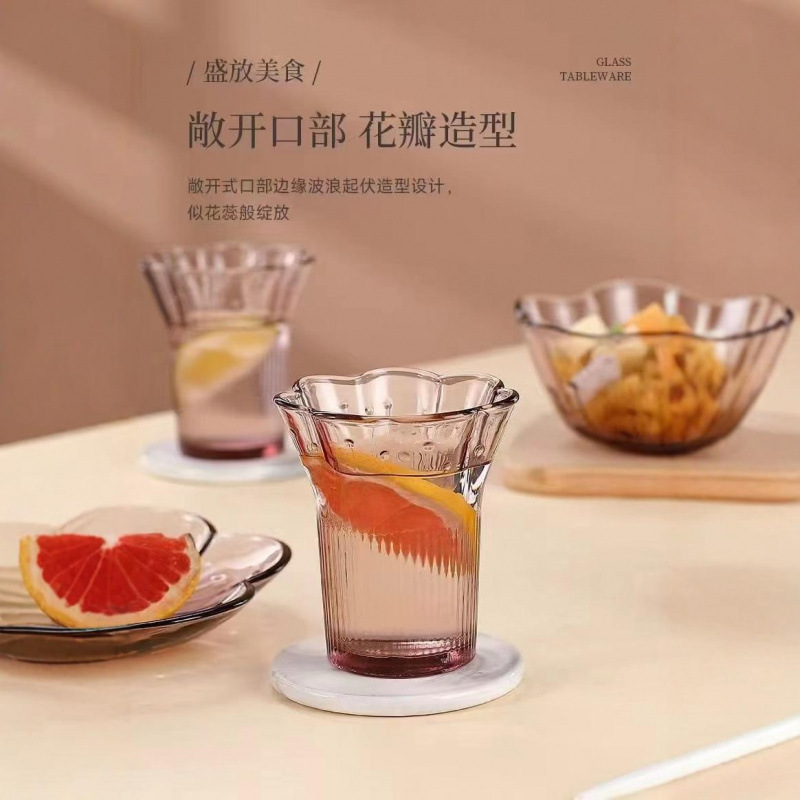 Aglaiya Flower Series Petal Shape Lilac Purple French Glass Light Luxury Home Dishes and Plates Gift Box