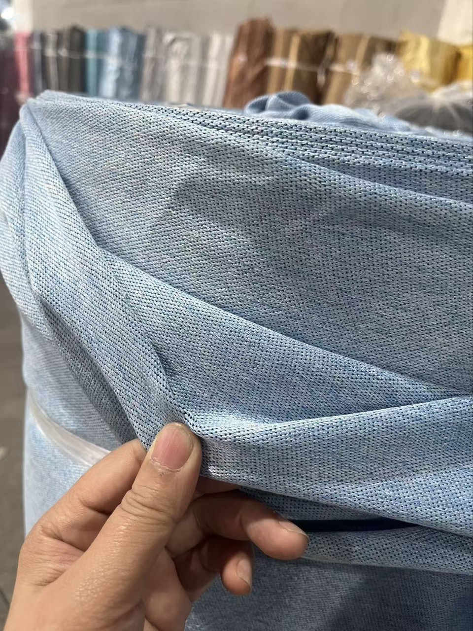 Stock Blue Blackout Cloth Wholesale Treatment Plain Blackout Cotton and Linen Curtain Cloth