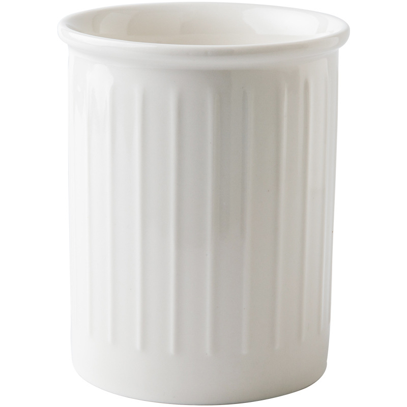 2024 new simple relief white chopsticks tube large ceramic kitchen knife fork spoon storage cans ornaments cross-border export