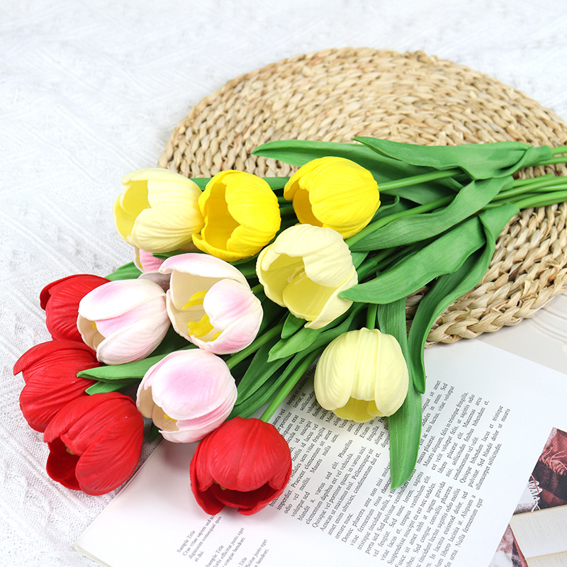 Baishun Tulip simulation flower wedding fake flower bouquet shooting props home living room decoration PU simulation flower wholesale