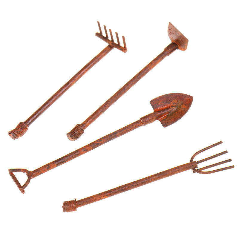 Doll House Rust Iron Retro Mini Tools Garden Gardening Small Decorative Landscaping Ornaments