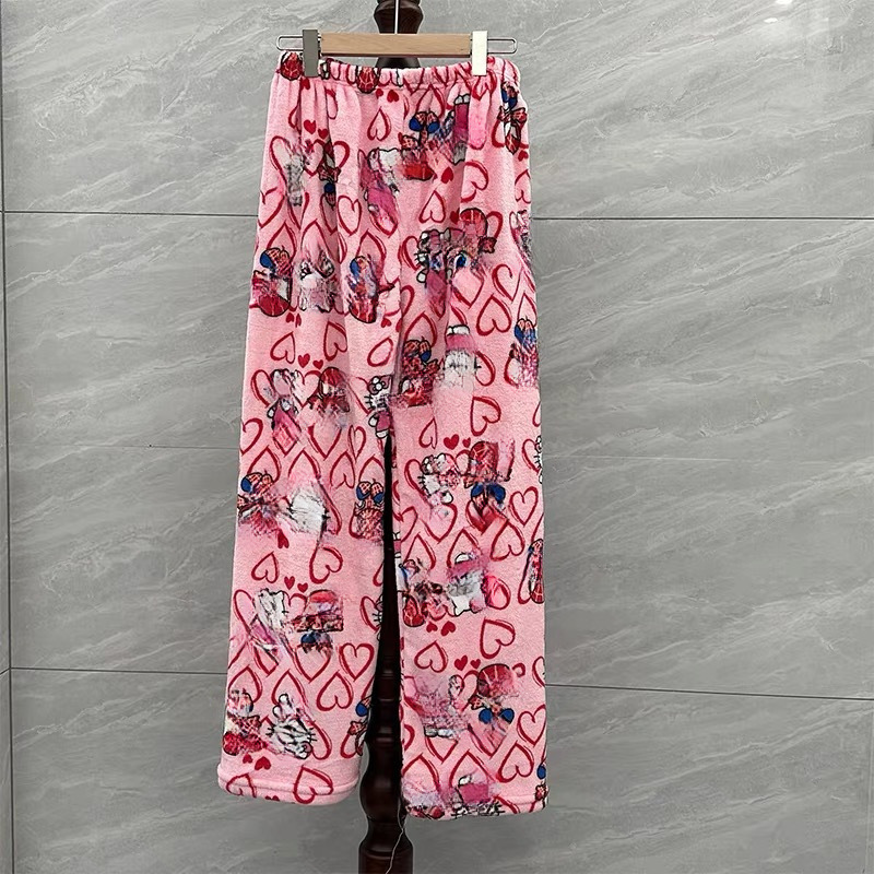 Halloween Cartoon Kt Cat Flannel Pajama Pants for Women, Autumn and Winter Fleece-Lined Warm Casual Home Kitty Pajama Pants Trendy