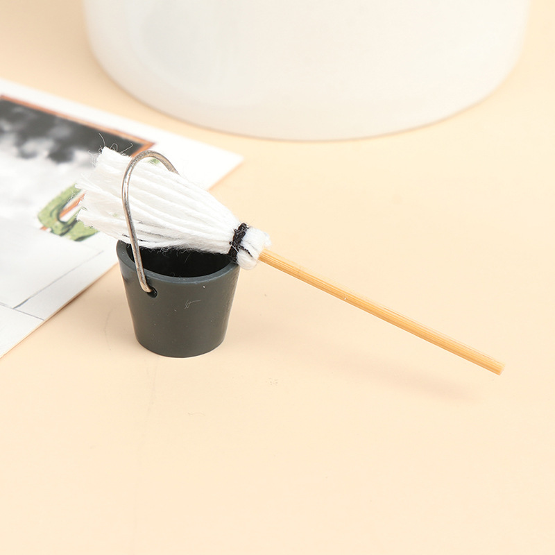 Doll House miniature model scene props bucket mop combination