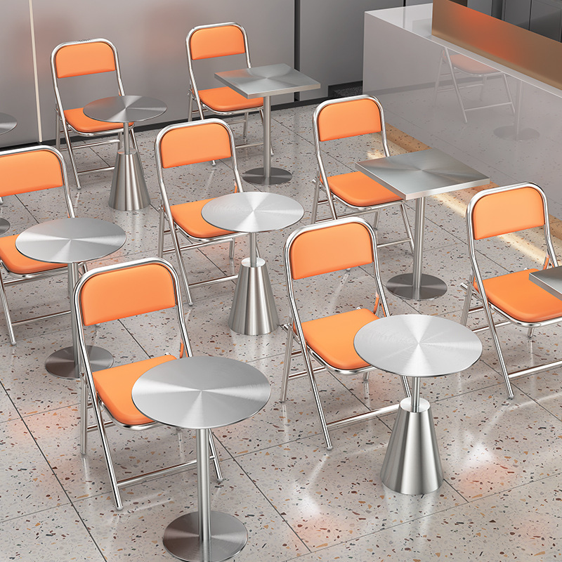 Кофейный стол из нержавеющей стали, круглый, промышленный стиль, стол для обедов, десертов, баров, магазинов молочного чая, маленький круглый стол, квадратный стол