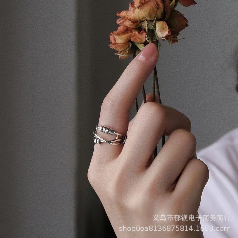 wish cross-border internet celebrity three-ring smart ring ins wish lucky beads light luxury exquisite index ring female