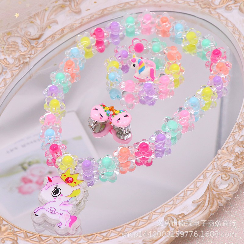 New Children's Necklace Bracelet Cross Border Cute Unicorn Rainbow Necklace Girls' Jewelry Set