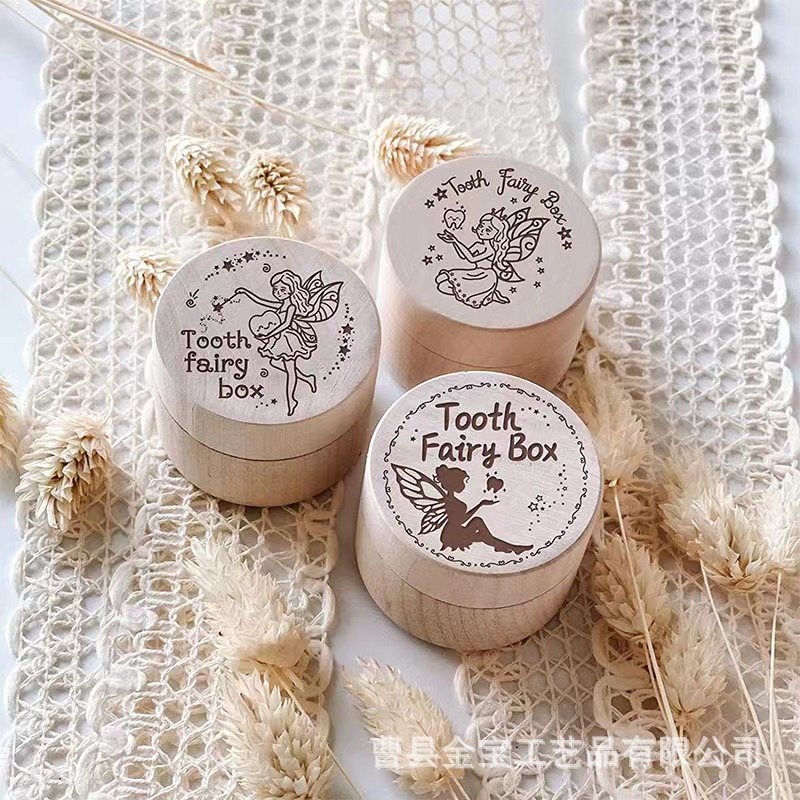 Круглая коробка для молочных зубов из бука, коробка для хранения потерянных зубов с крышкой