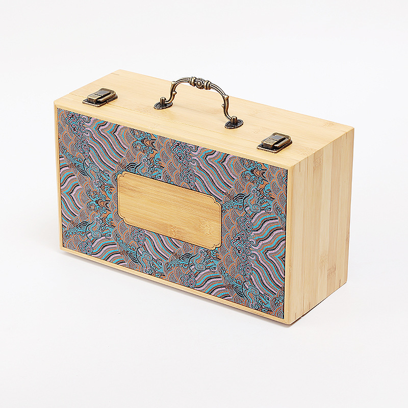 Yunjin Buckle Bamboo Box in stock Tea Set Building Gift Empty Box Purple Sand Pot Single Cup One Pot Four Cup Six Cup Packaging Box