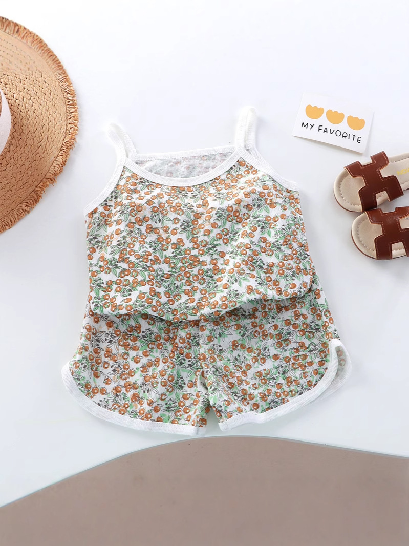 Girls' Pure Cotton Ceiling Suit Base Layer Safety Clothing Children's Loungewear Air Conditioning Pajamas with Cartoon Patterns