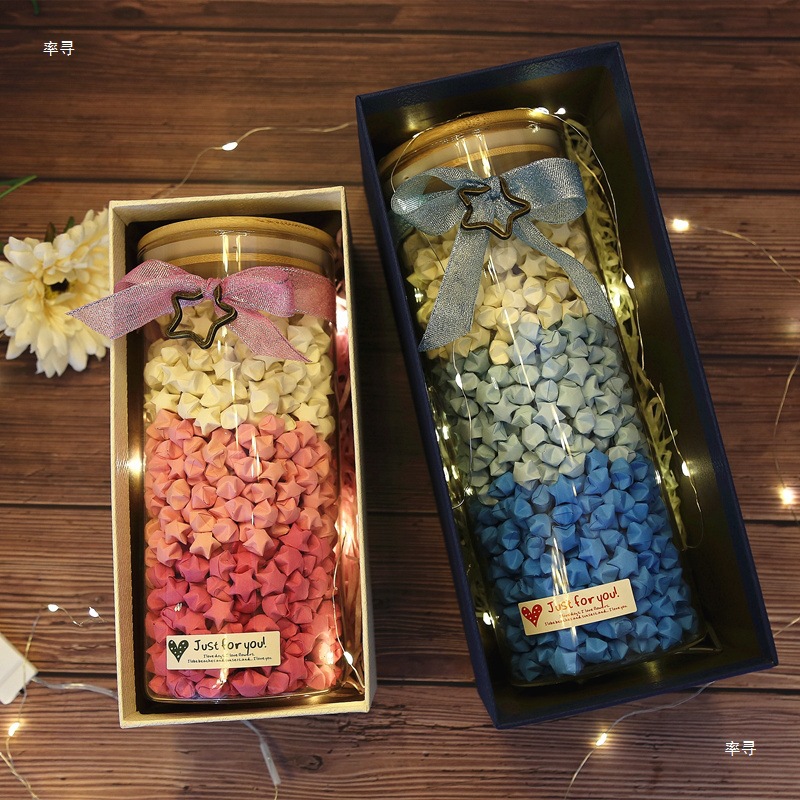 Glass Jar Cork Glass Lucky Star Paper Starry Sky Wishing Bottle Drifting Rainbow Bottle Finished Product Classmate Gift