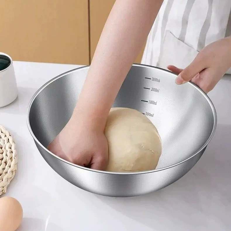 High-Quality Stainless Steel Baking and Fabric Mixing Bowl, Stainless Steel Salad Bowl, Cooking Bowl with Scale, Baking and Egg Beating Bowl
