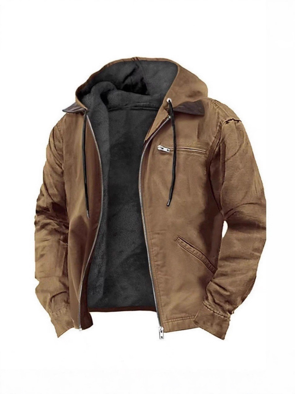 2025 New Cross-Border European and American Men's Jackets Casual Retro Hooded Zipper Trendy Versatile Jackets for Youth