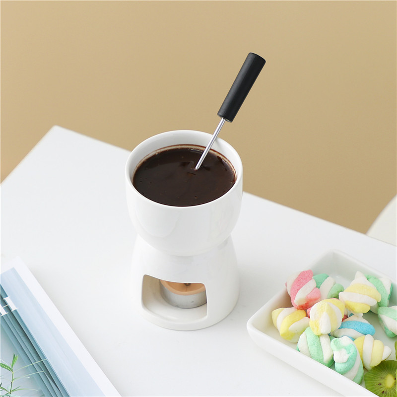 Ready-Made Ceramic Chocolate Fondue Pot DIY Haagen-Dazs Ice Cream Fondue High-Temperature Resistant Melting Pot with Lid