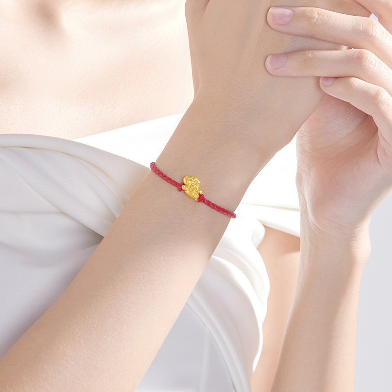 Gold Wholesale Pure Gold 999 Get Rich Immediately Men and Women Same Style Zodiac Horse Transfer Beads Gold Horse Bracelet Braided Rope