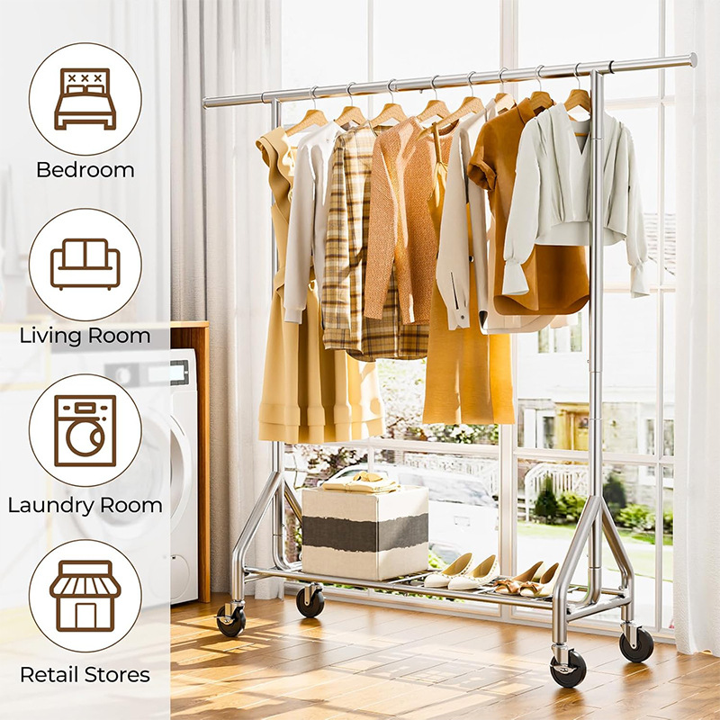Cross-border Clothes Hanger Clothing Store Display Simple Hanger Floor-type Movable Folding Clothes Rack Clothes Rod