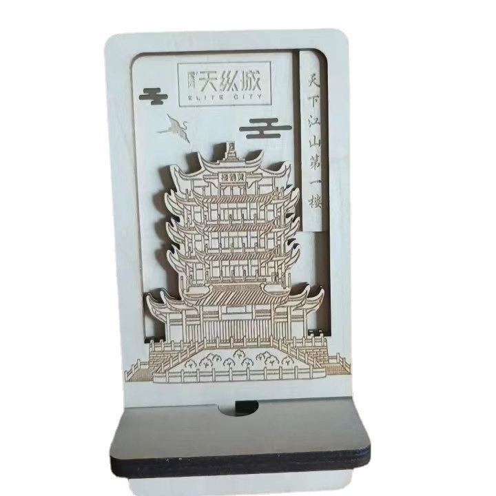 2022 new wholesale wood carving Chinese style tourist souvenir wooden desktop mobile phone holder campus cultural creative gift