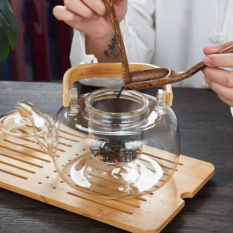 Bamboo Handle Teapot, Heat-Resistant Glass Teapot, Household Tea Brewing Pot, Health Pot, Electric Ceramic Stove Tea Maker, Tea Set