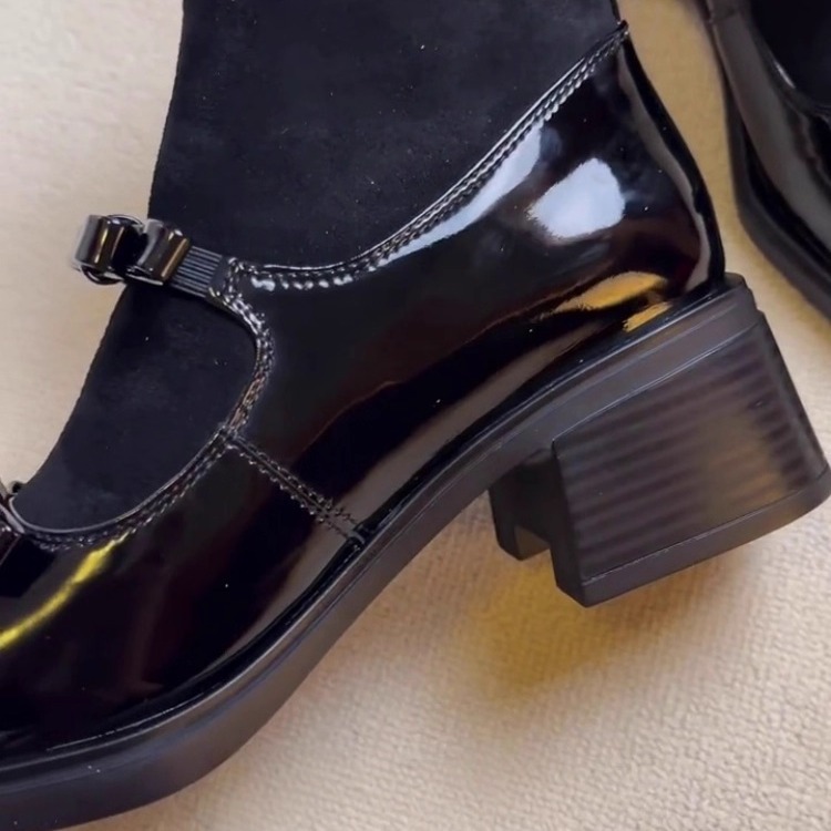 Sheepskin Version ~ Small Fragrant Bow Elastic Slim Boots 2025 New Versatile Black Back Zipper Thick Heel Short Boots