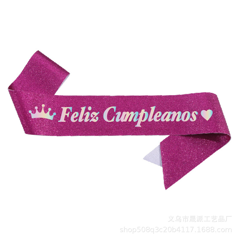 Spanish Birthday Shoulder Belt Courtesy Belt Ribbon FELIZCUMPLEANOS Spanish Courtesy Belt Europe and America Cross Border