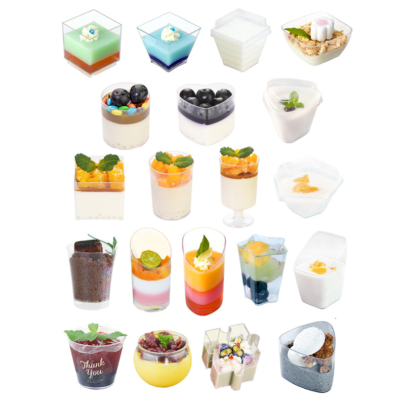 Pudding Cup Jelly Mousse Cup Dessert Table Disposable Plastic Transparent Cup Square Mini Creative Box with Lid