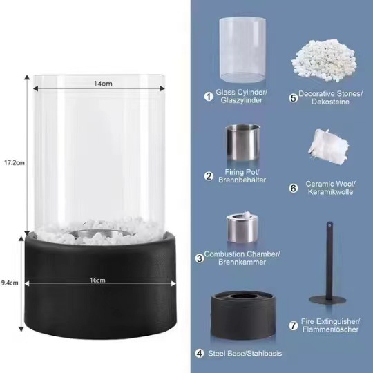 Desktop Round Alcohol Fireplace Outdoor Portable Real Fireplace Metal Stove Black Interior Decorative Fireplace Light